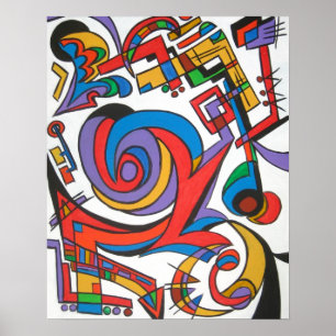 遊Me Some Jazz-モダン Bauhaus Geometric Art ポスター