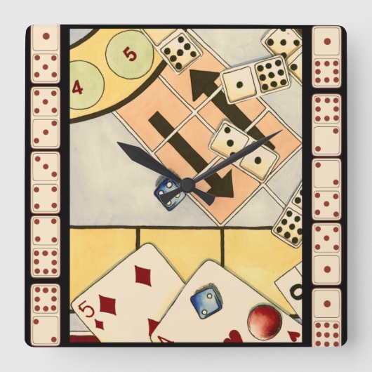 運がものを言う勝負事の乱雑な類別 スクエア壁時計 (正面)