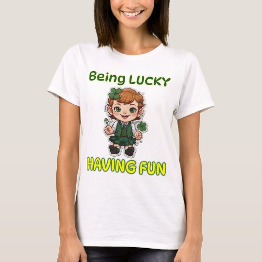 運が良くておもしろい Tシャツ (正面)