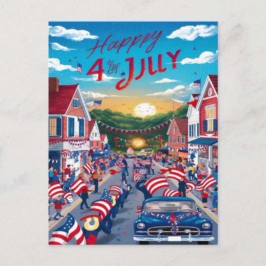 運動における愛国心：アメリカ国旗の装飾Stre シーズンポストカード (正面)