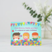 運動場のかわいい子供の誕生日のパーティの招待状 招待状 (スタンド正面)