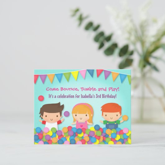 運動場のかわいい子供の誕生日のパーティの招待状 招待状 (スタンド正面)