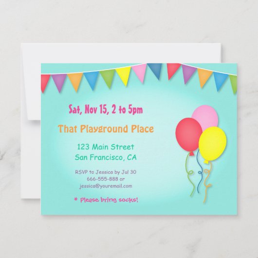 運動場のかわいい子供の誕生日のパーティの招待状 招待状 (裏面)