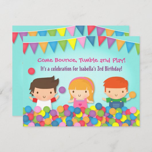 運動場のかわいい子供の誕生日のパーティの招待状 招待状 (正面/裏面)