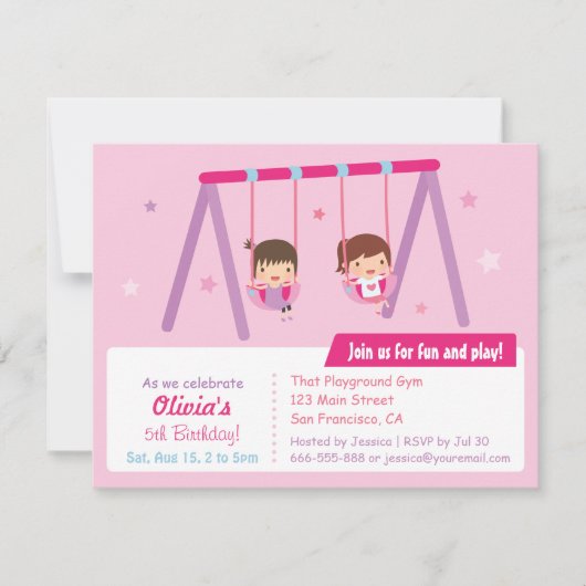 運動場の振動女の子のバースデーパーティ招待状 招待状 (正面)