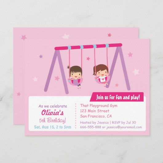 運動場の振動女の子のバースデーパーティ招待状 招待状 (正面/裏面)