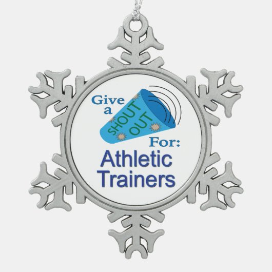 運動選手のために大声で叫ぶ スノーフレークピューターオーナメント (正面)