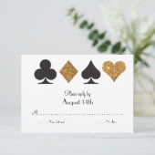 運命のラスベガスの結婚式の応答のフェイクな金ゴールドのグリッター 出欠カード (スタンド正面)