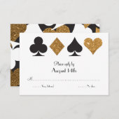 運命のラスベガスの結婚式の応答のフェイクな金ゴールドのグリッター 出欠カード (正面/裏面)