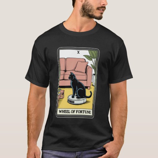 運命の輪 タロットカード 猫 ロボット掃除機 Tシャツ (正面)