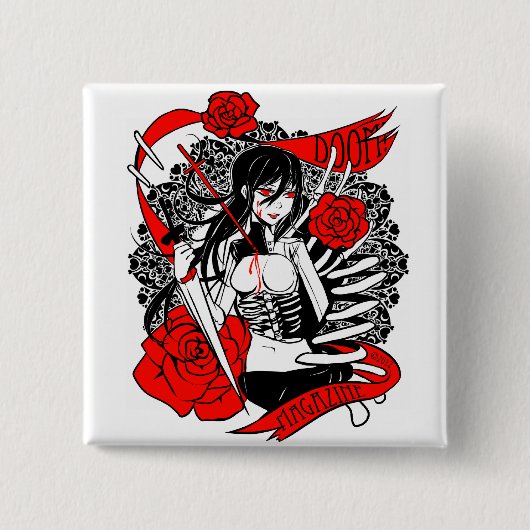 運命! 雑誌の"バラ"の正方形ボタン 缶バッジ (正面)