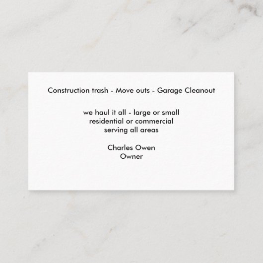 運搬とジャンク除去 名刺 (裏面)