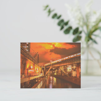 運河と電車がある東京の町並み ポストカード