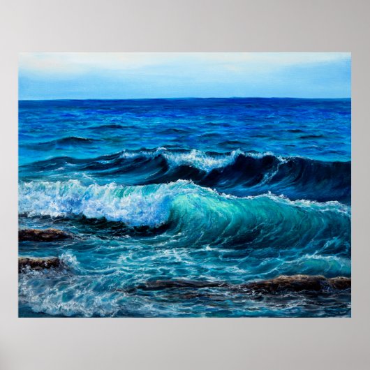 運河の上の海や海の波を示す油絵 ポスター (正面)
