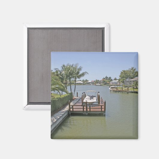 運河の家と波止場マルコアイランドフロリダ マグネット (正面/裏面)