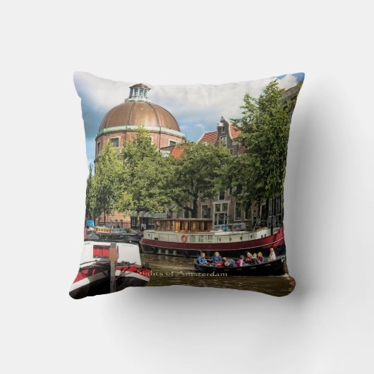 運河ツアーボート、アムステルダム観光スポット クッション (裏面)