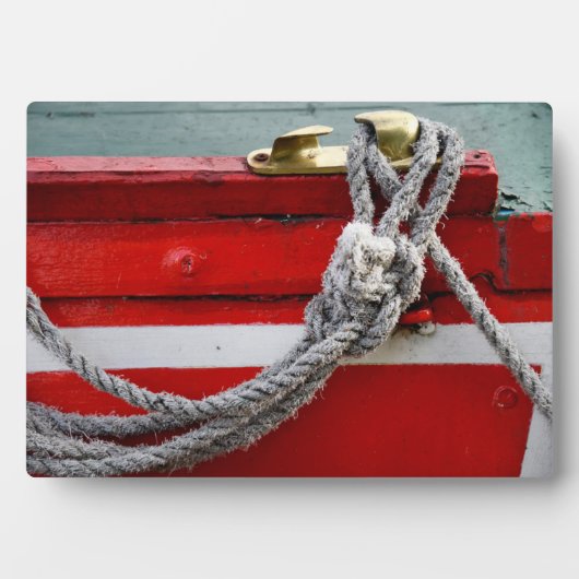 運河ボートの真鍮クリートの古い弓ロープ フォトプラーク (正面)