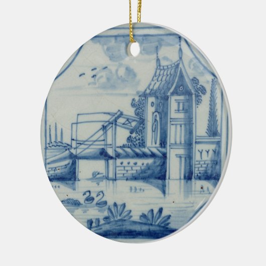 運河、第19上の可動橋を示すデルフトのタイル セラミックオーナメント (左)