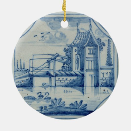 運河、第19上の可動橋を示すデルフトのタイル セラミックオーナメント (裏面)