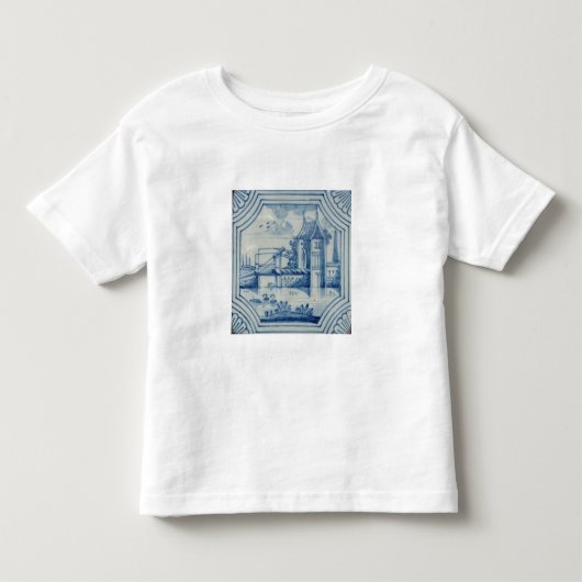 運河、第19上の可動橋を示すデルフトのタイル トドラーTシャツ (正面)