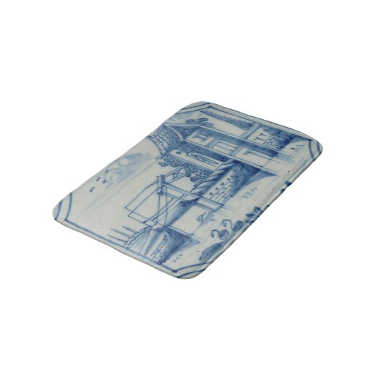 運河、第19上の可動橋を示すデルフトのタイル バスマット (アングル)