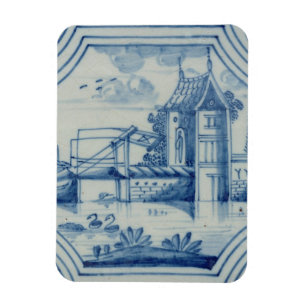 運河、第19上の可動橋を示すデルフトのタイル マグネット