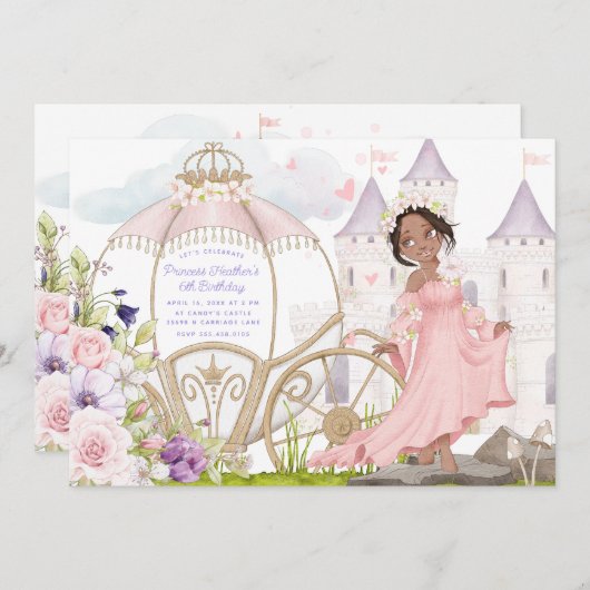 運王室の車 |ダークスキンプリンセス誕生日 招待状 (正面/裏面)