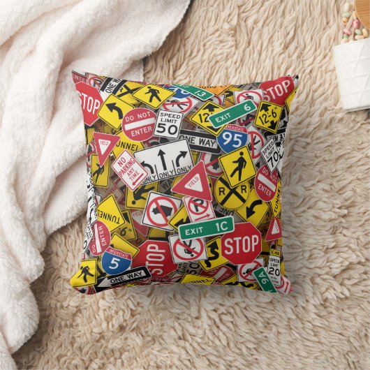 運転インストラクターおもしろい道路標識コラージュ クッション (ブランケット)