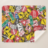 運転インストラクターおもしろい道路標識コラージュ シェルパブランケット (正面(横))