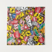 運転インストラクターおもしろい道路標識コラージュ タペストリー (正面(横))