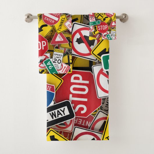 運転インストラクターおもしろい道路標識コラージュ バスタオルセット (インサイチュ)
