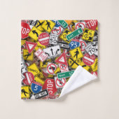 運転インストラクターおもしろい道路標識コラージュ バスタオルセット (ウォッシュタオル)