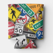 運転インストラクターおもしろい道路標識コラージュ 缶クーラー (正面)