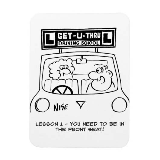 運転レッスン - 間違った席に座る生徒 マグネット (縦)