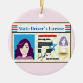 運転免許証の女性写真付き身分証明書のベクトル セラミックオーナメント (正面)