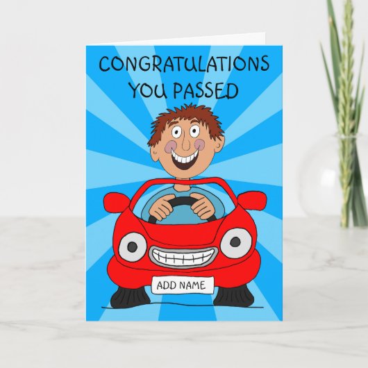 運転免許試験に合格した幸せな男性 カード (正面)