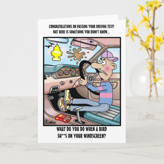 運転免許試験に合格するためのおもしろいのお祝いカード カード (黄色い花)