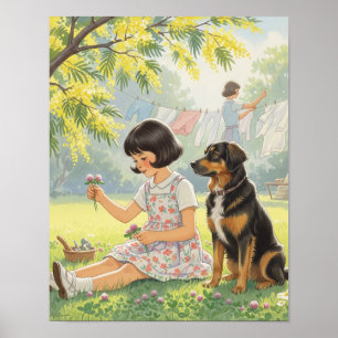 過ぎ去った日 – 女の子の母親と犬 ポスター