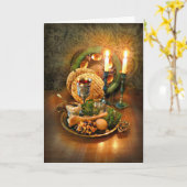 過ぎ越しの祝いのSederのテーブル、ワイン及びMatzah カード (黄色い花)