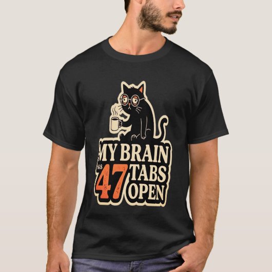 過剰思考猫の面白いミームTシャツ Tシャツ (正面)