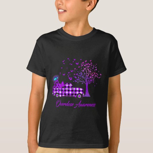 過剰摂取認識度バタフライリボンパープル Tシャツ (正面)