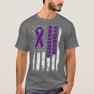 過剰摂取認識度フラッグパープルリボン中毒Re Tシャツ