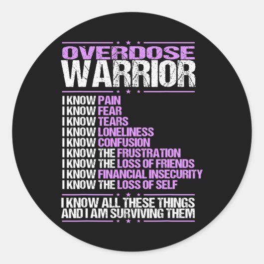 過剰摂取認識度私は痛み生存紫色のリブを知っている ラウンドシール (正面)