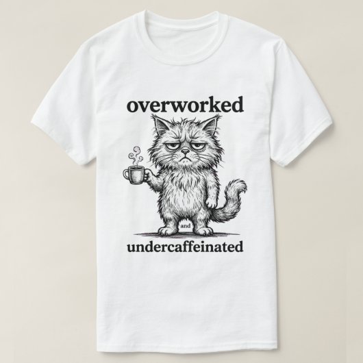 過労猫 冗談 Tシャツ (デザイン正面)