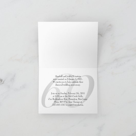 過去および現在のダイヤモンド記念日の招待状 招待状 (内部)