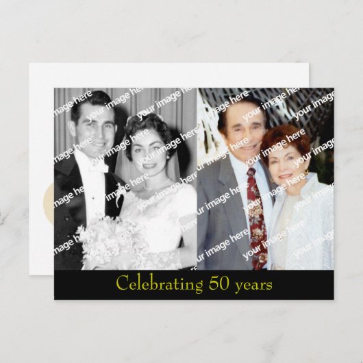 過去と現在のゴールデンアニバーサリーハガキ インビテーションポストカード (正面/裏面)