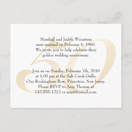 過去と現在のゴールデンアニバーサリーハガキ インビテーションポストカード (裏面)