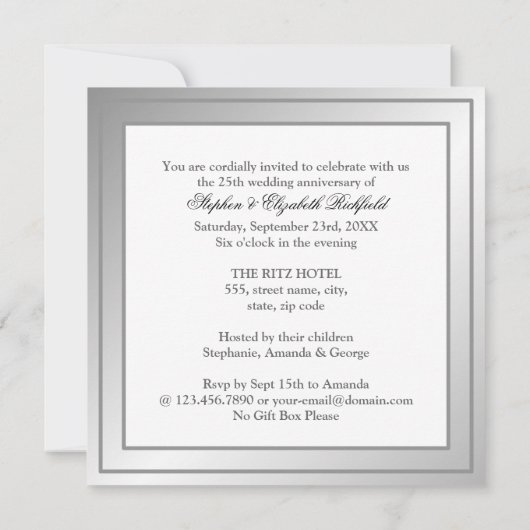 過去と現在のフォトシルバーの記念日（光沢） 招待状 (裏面)