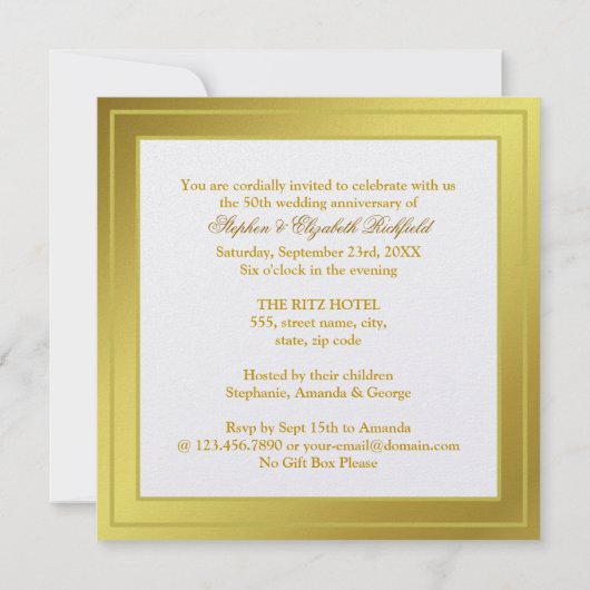 過去と現在の写真黄金記念日(光沢) 招待状 (裏面)