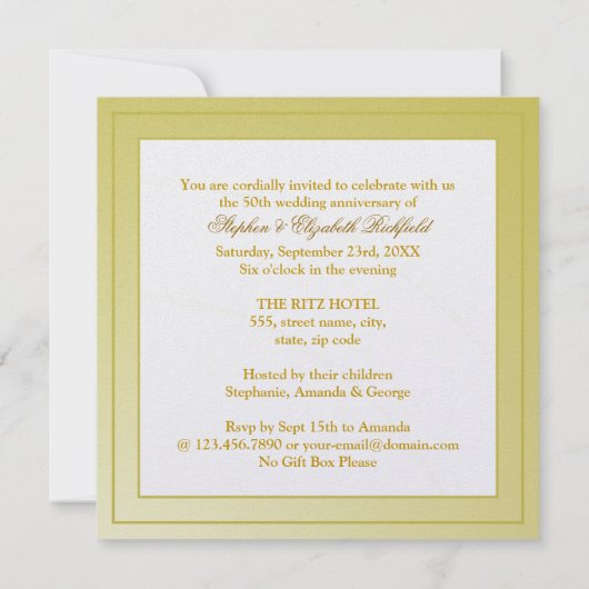 過去と現在の写真黄金記念日 招待状 (裏面)